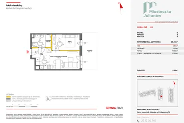 Rzut - Mieszkanie na sprzedaż 2 pokoje o powierzchni 39,73 m² - numer 65 w Miasteczko Julianów