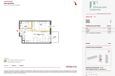 Rzut - Mieszkanie na sprzedaż 2 pokoje o powierzchni 39,87 m² - numer 76 w Miasteczko Julianów