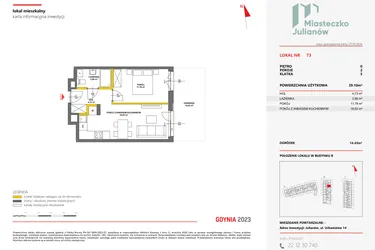 Rzut - Mieszkanie na sprzedaż 2 pokoje o powierzchni 38,99 m² - numer 73 w Miasteczko Julianów