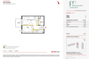 Rzut - Mieszkanie na sprzedaż 2 pokoje o powierzchni 36,78 m² - numer 85 w Miasteczko Julianów