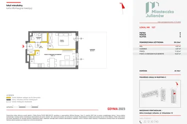 Rzut - Mieszkanie na sprzedaż 2 pokoje o powierzchni 39,31 m² - numer 127 w Miasteczko Julianów
