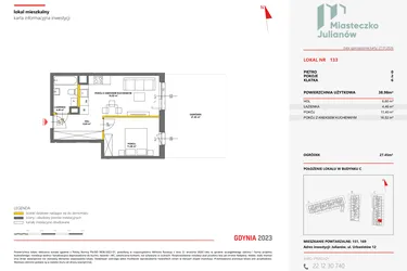 Rzut - Mieszkanie na sprzedaż 2 pokoje o powierzchni 39,02 m² - numer 133 w Miasteczko Julianów