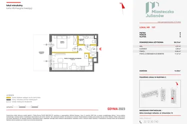 Rzut - Mieszkanie na sprzedaż 2 pokoje o powierzchni 36,22 m² - numer 137 w Miasteczko Julianów