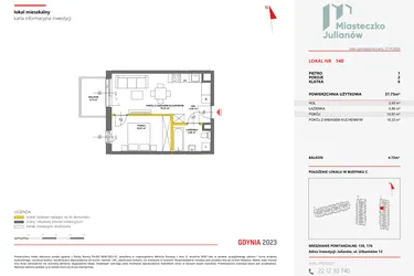 Rzut - Mieszkanie na sprzedaż 2 pokoje o powierzchni 37,65 m² - numer 140 w Miasteczko Julianów