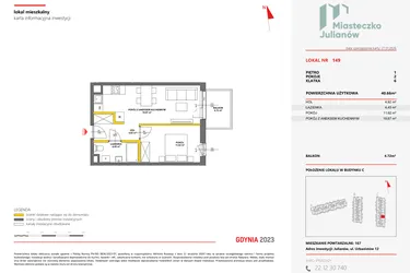 Rzut - Mieszkanie na sprzedaż 2 pokoje o powierzchni 40,58 m² - numer 149 w Miasteczko Julianów