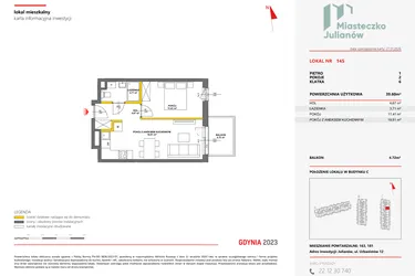 Rzut - Mieszkanie na sprzedaż 2 pokoje o powierzchni 39,64 m² - numer 145 w Miasteczko Julianów
