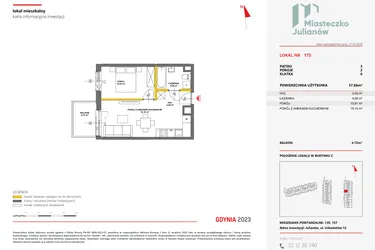 Rzut - Mieszkanie na sprzedaż 2 pokoje o powierzchni 37,61 m² - numer 175 w Miasteczko Julianów