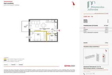 Rzut - Mieszkanie na sprzedaż 2 pokoje o powierzchni 37,69 m² - numer 176 w Miasteczko Julianów