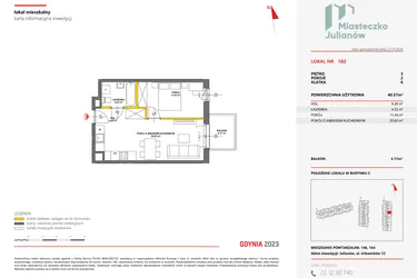 Rzut - Mieszkanie na sprzedaż 2 pokoje o powierzchni 40,48 m² - numer 182 w Miasteczko Julianów