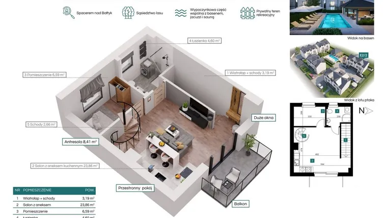 Rzut - Mieszkanie na sprzedaż 3 pokoje o powierzchni 50,27 m² - numer E2/2 w Bałtycka Oaza