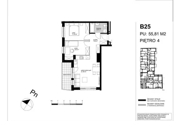 Rzut - Mieszkanie na sprzedaż 3 pokoje o powierzchni 55,45 m² - numer B25 w Apartamenty Kopernika - etap II