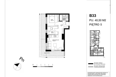 Rzut - Mieszkanie na sprzedaż 3 pokoje o powierzchni 40,29 m² - numer B33 w Apartamenty Kopernika - etap II