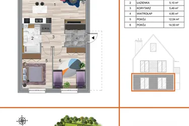 Rzut - Mieszkanie na sprzedaż 3 pokoje o powierzchni 73,91 m² - numer 5B1 w Osiedle Tymiankowe w Krzeptowie