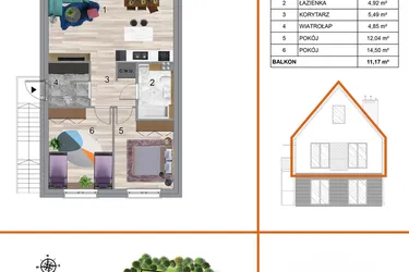Rzut - Mieszkanie na sprzedaż 3 pokoje o powierzchni 73,73 m² - numer 7A2 w Osiedle Tymiankowe w Krzeptowie