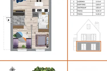 Rzut - Mieszkanie na sprzedaż 3 pokoje o powierzchni 73,91 m² - numer 8A1 w Osiedle Tymiankowe w Krzeptowie