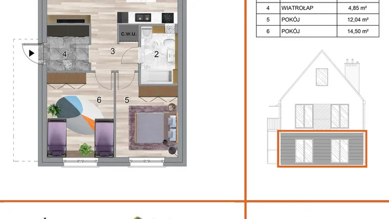 Rzut - Mieszkanie na sprzedaż 3 pokoje o powierzchni 73,91 m² - numer 7A1 w Osiedle Tymiankowe w Krzeptowie