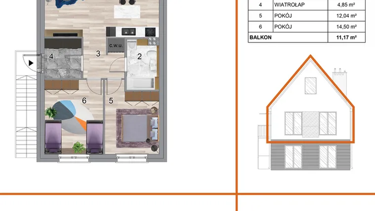 Rzut - Mieszkanie na sprzedaż 3 pokoje o powierzchni 73,73 m² - numer 8A2 w Osiedle Tymiankowe w Krzeptowie