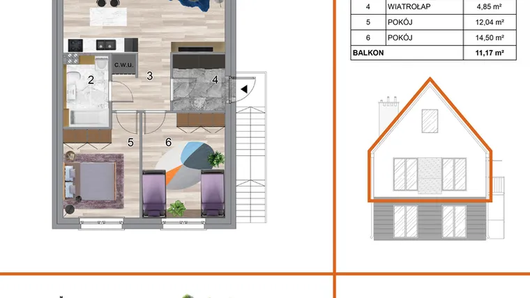Rzut - Mieszkanie na sprzedaż 3 pokoje o powierzchni 73,73 m² - numer 13B2 w Osiedle Tymiankowe w Krzeptowie