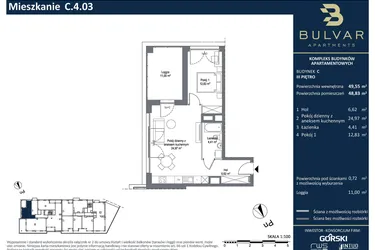Rzut - Mieszkanie na sprzedaż 2 pokoje o powierzchni 48,83 m² - numer C.4.03 w Bulvar Apartments - etap II