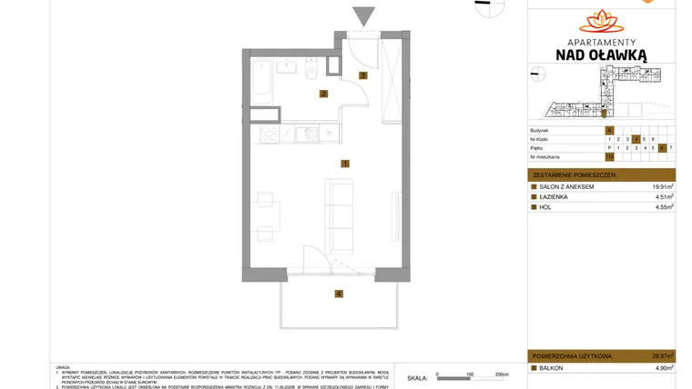 Rzut - Mieszkanie na sprzedaż 1 pokój o powierzchni 28,97 m² - numer 113 w Apartamenty nad Oławką etap II
