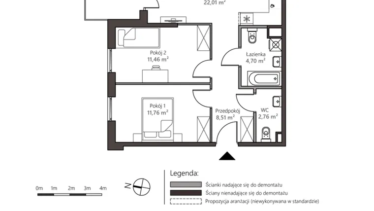 Rzut - Mieszkanie na sprzedaż 3 pokoje o powierzchni 61,2 m² - numer 5A/4 w Nowy Goszyn