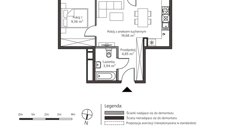 Rzut - Mieszkanie na sprzedaż 2 pokoje o powierzchni 37,83 m² - numer 5A/6 w Nowy Goszyn