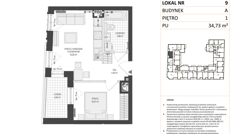 Rzut - Mieszkanie na sprzedaż 2 pokoje o powierzchni 34,73 m² - numer A.9 w Esencja