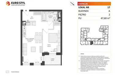 Rzut - Mieszkanie na sprzedaż 2 pokoje o powierzchni 47,6 m² - numer A.17 w Esencja