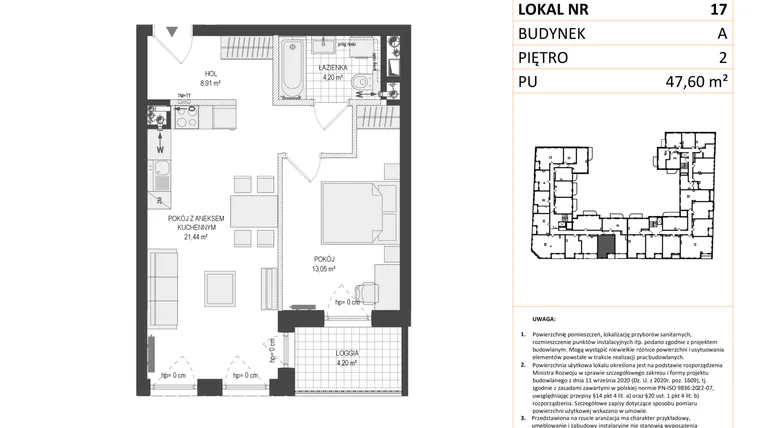 Rzut - Mieszkanie na sprzedaż 2 pokoje o powierzchni 47,6 m² - numer A.17 w Esencja