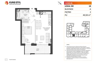Rzut - Mieszkanie na sprzedaż 2 pokoje o powierzchni 40,58 m² - numer A.18 w Esencja