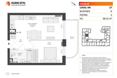 Rzut - Mieszkanie na sprzedaż 2 pokoje o powierzchni 38,53 m² - numer A.27 w Esencja