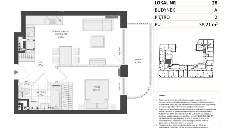 Rzut - Mieszkanie na sprzedaż 2 pokoje o powierzchni 38,21 m² - numer A.28 w Esencja