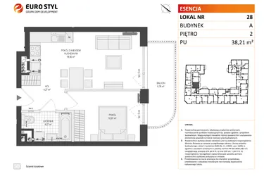 Rzut - Mieszkanie na sprzedaż 2 pokoje o powierzchni 38,21 m² - numer A.28 w Esencja