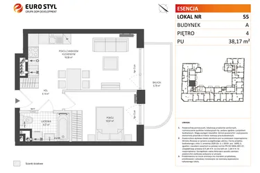Rzut - Mieszkanie na sprzedaż 2 pokoje o powierzchni 38,17 m² - numer A.55 w Esencja