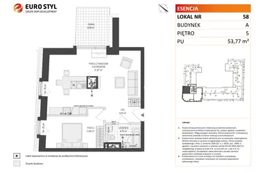 Rzut - Mieszkanie na sprzedaż 2 pokoje o powierzchni 53,72 m² - numer A.58 w Esencja