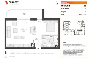 Rzut - Mieszkanie na sprzedaż 1 pokój o powierzchni 44,4 m² - numer A.66 w Esencja