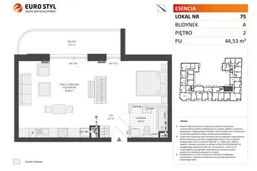 Rzut - Mieszkanie na sprzedaż 1 pokój o powierzchni 44,5 m² - numer A.75 w Esencja