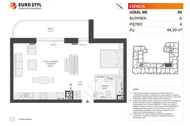 Rzut - Mieszkanie na sprzedaż 1 pokój o powierzchni 44,47 m² - numer A.93 w Esencja