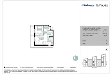 Rzut - Mieszkanie na sprzedaż 2 pokoje o powierzchni 43,55 m² - numer A2 160 w Mikato