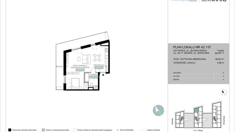 Rzut - Mieszkanie na sprzedaż 1 pokój o powierzchni 48,83 m² - numer A2 137 w Mikato