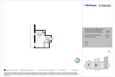 Rzut - Mieszkanie na sprzedaż 1 pokój o powierzchni 27,81 m² - numer A2 225 w Mikato