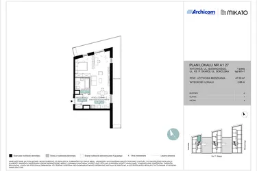 Rzut - Mieszkanie na sprzedaż 1 pokój o powierzchni 47,54 m² - numer A1 27 w Mikato