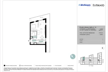 Rzut - Mieszkanie na sprzedaż 1 pokój o powierzchni 47,54 m² - numer A1 13 w Mikato