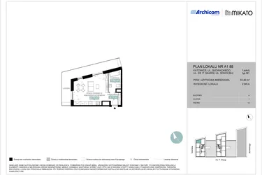 Rzut - Mieszkanie na sprzedaż 1 pokój o powierzchni 33,4 m² - numer A1 89 w Mikato