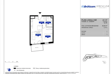 Rzut - Mieszkanie na sprzedaż 2 pokoje o powierzchni 39,29 m² - numer A1.37 w Apartamenty Esencja II