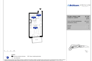 Rzut - Mieszkanie na sprzedaż 1 pokój o powierzchni 29,05 m² - numer A1.39 w Apartamenty Esencja II