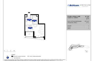 Rzut - Mieszkanie na sprzedaż 1 pokój o powierzchni 30,09 m² - numer A1.55 w Apartamenty Esencja II
