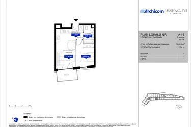 Rzut - Mieszkanie na sprzedaż 2 pokoje o powierzchni 35,03 m² - numer A1.6 w Apartamenty Esencja II
