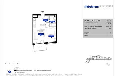 Rzut - Mieszkanie na sprzedaż 2 pokoje o powierzchni 39,29 m² - numer A1.7 w Apartamenty Esencja II