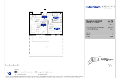 Rzut - Mieszkanie na sprzedaż 2 pokoje o powierzchni 40,18 m² - numer A2.82 w Apartamenty Esencja II